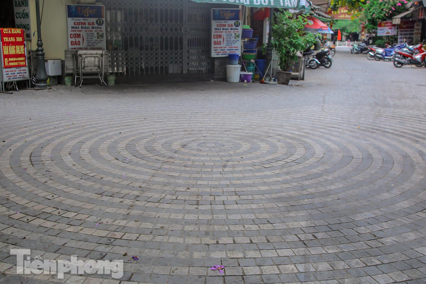 Vòng tròn lớn được tạo bởi những viên đá lập phương tại ngã ba phố.