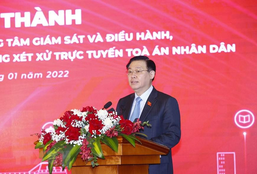 Chủ tịch Quốc hội Vương Đình Huệ phát biểu tại lễ khánh thành. (Ảnh: Doãn Tấn/TTXVN)