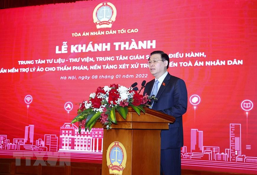 Hình ảnh Chủ tịch Quốc hội Vương Đình Huệ phát biểu tại lễ khánh thành. (Ảnh: Doãn Tấn/TTXVN)