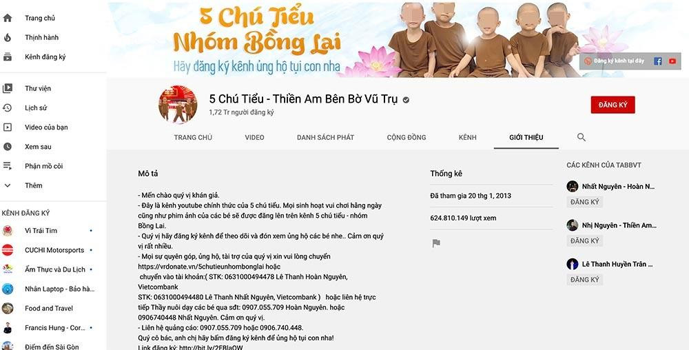 Số tài khoản kêu gọi sự ủng hộ xuất hiện trên kênh 5 chú tiểu - Thiền am bên bờ vũ trụ, giờ đã bị gỡ bỏ.