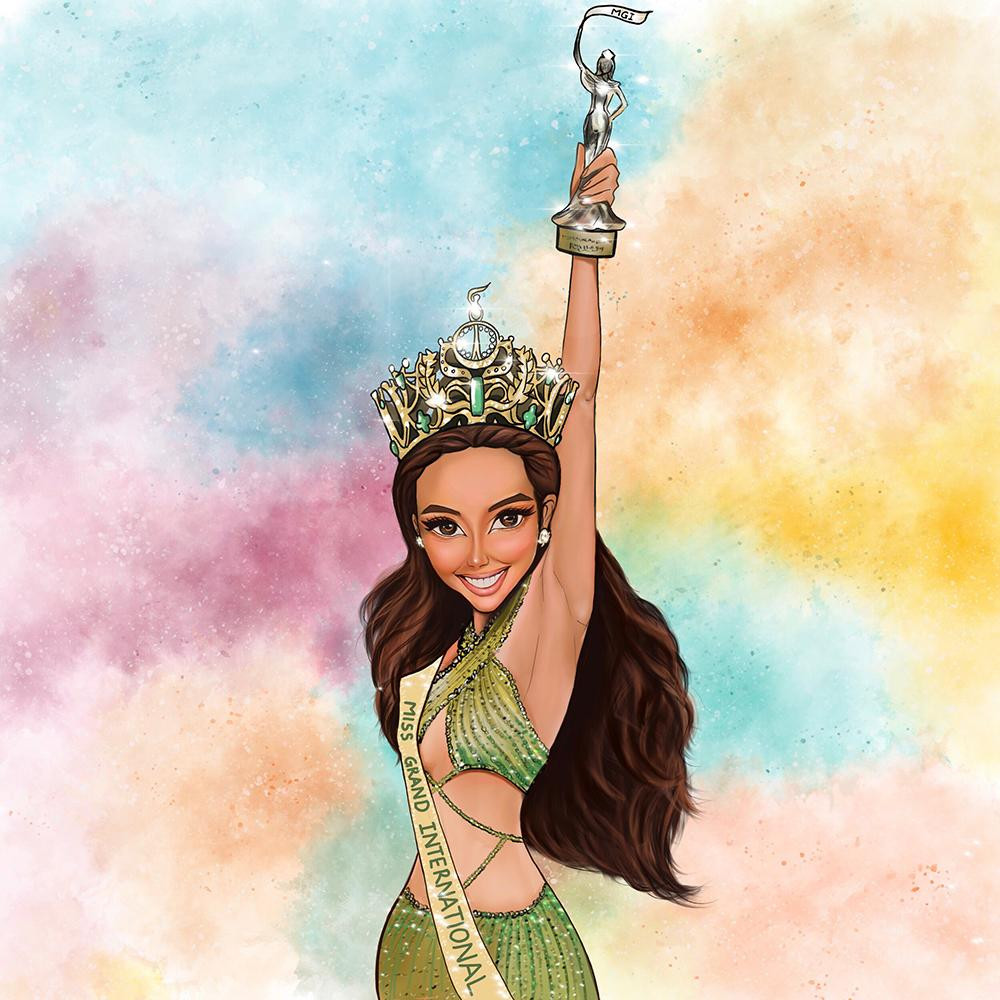 Hai tác phẩm cùng giành giải Nhất tại cuộc thi vẽ chào đón Hoa hậu Thuỳ Tiên trở về Việt Nam.