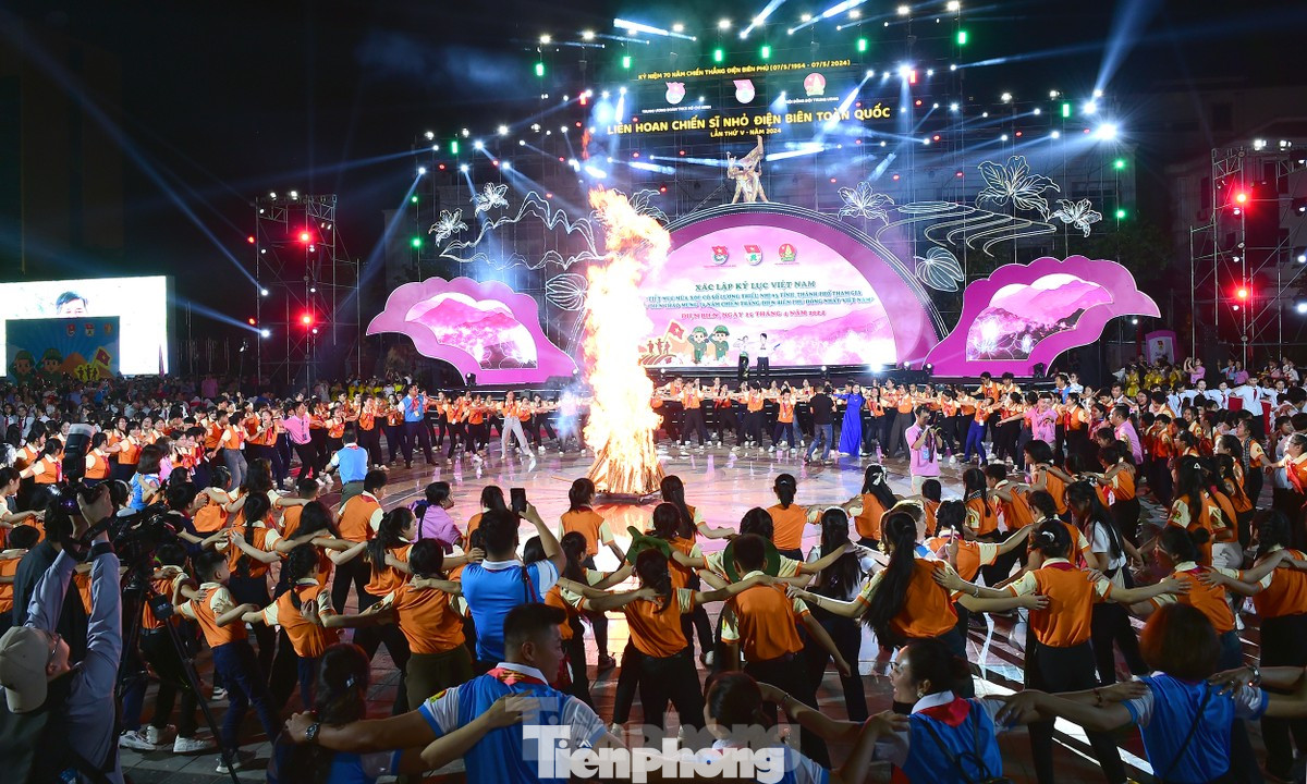 Màn múa Xoè xác lập kỷ lục Việt Nam về tiết mục Xòe có thiếu nhi 63 tỉnh, thành phố tham gia biểu diễn đông nhất. Ảnh: Xuân Tùng Màn múa Xoè xác lập kỷ lục Việt Nam về tiết mục Xòe có thiếu nhi 63 tỉnh, thành phố tham gia biểu diễn đông nhất. Ảnh: Xuân Tùng