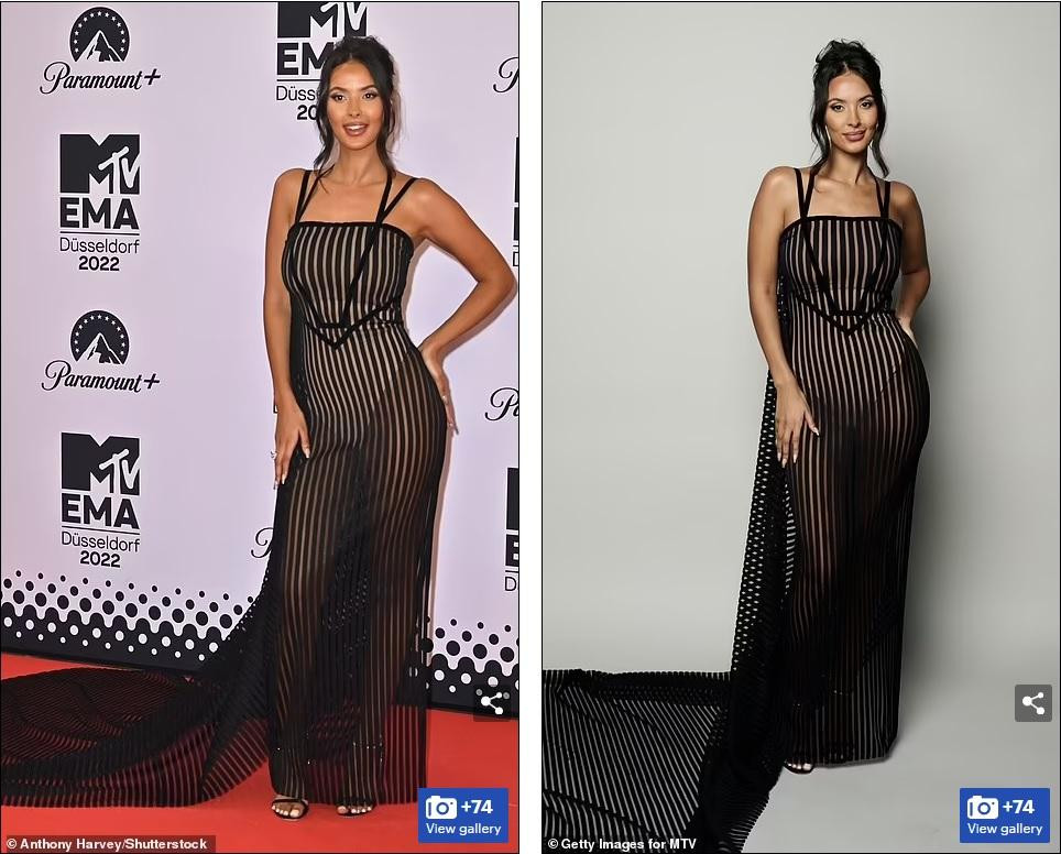 Cũng diện mốt xuyên thấu, MC người Anh Maya Jama thanh lịch, nhẹ nhàng hơn. Ảnh: Shutterstock.