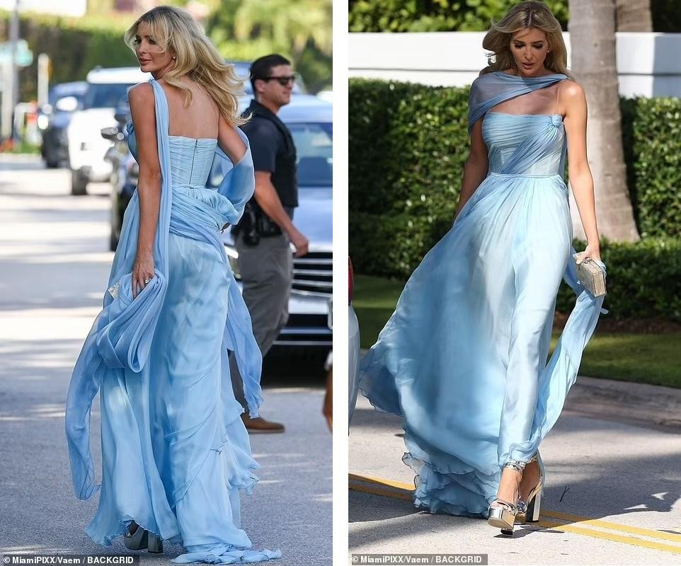 Chiếc váy bay bổng giúp Ivanka khoe được vóc dáng, bờ vai gầy cùng khí chất thanh tao. Nhiều người dành lời khen cho sắc vóc của bà mẹ 3 con ở tuổi 41. Ảnh: BackGrid.