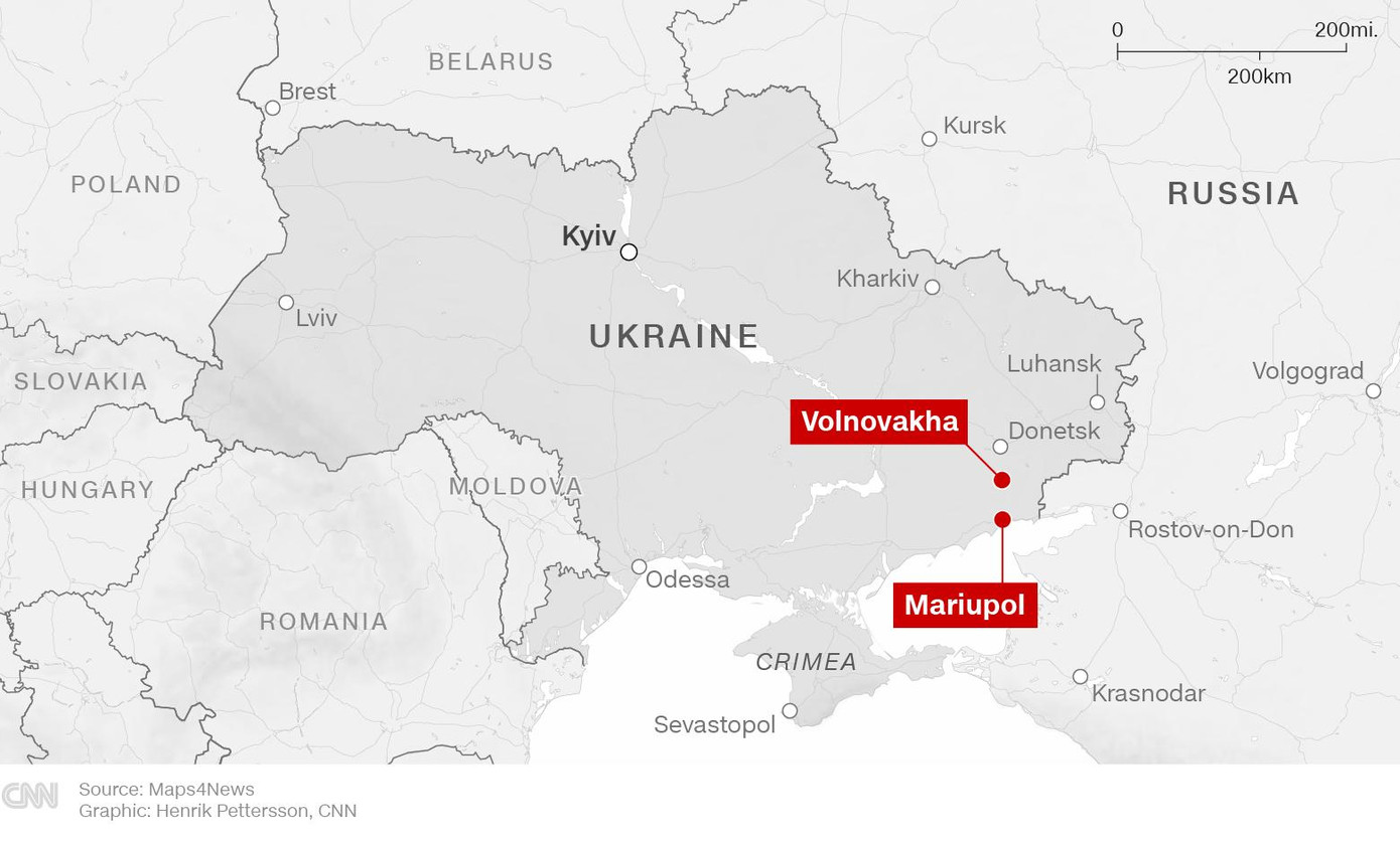Hai thành phố Mariupol và Volnovakha. Ảnh: CNN