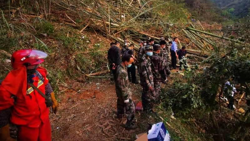 Máy bay rơi xuống khu vực đồi núi. Ảnh: CGTN Máy bay rơi xuống khu vực đồi núi. Ảnh: CGTN
