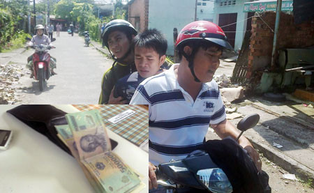 Việt bị “Hiệp sỹ” bắt giữ khi đang chạy trốn. Ảnh nhỏ: Tang vật vụ án.