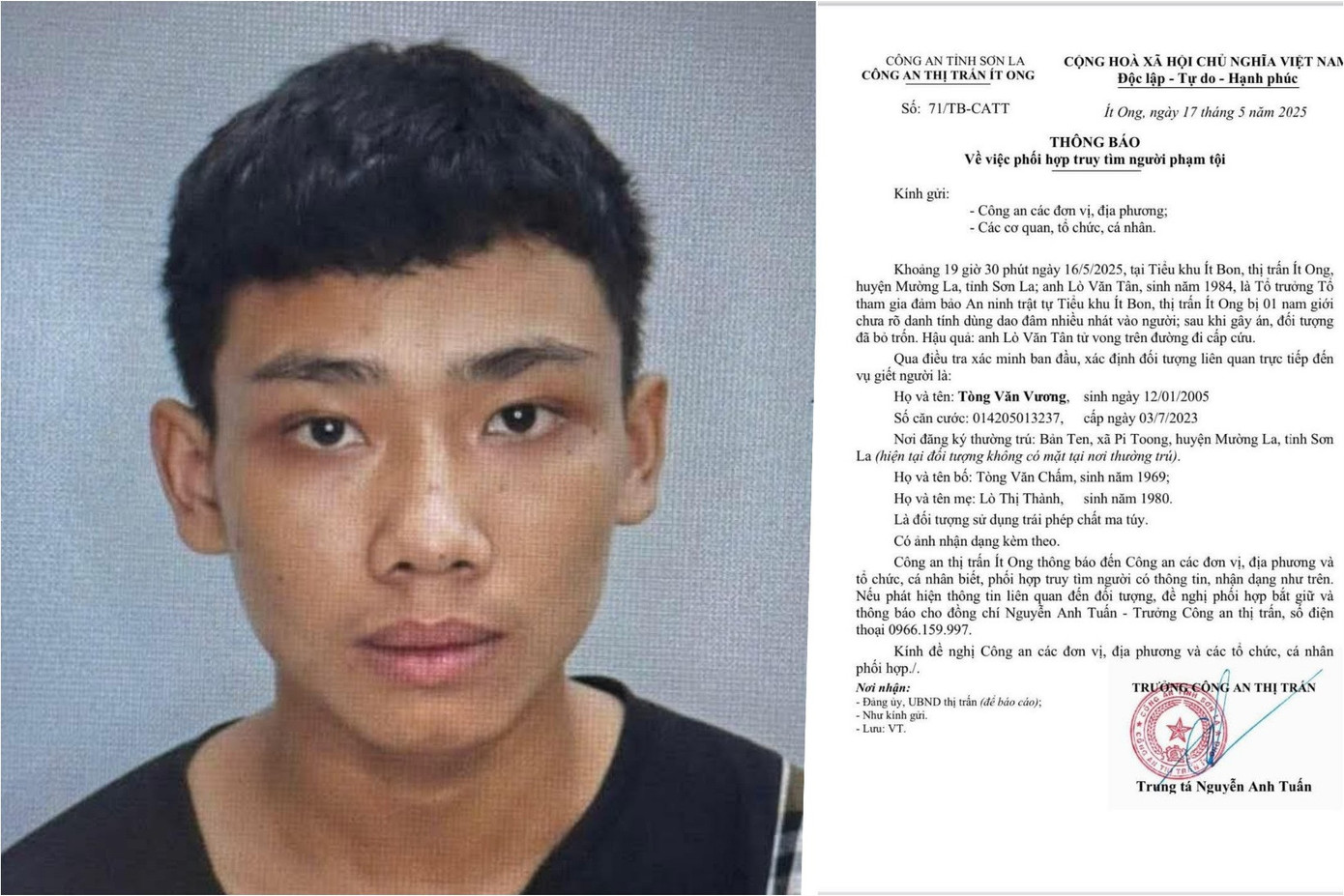 Đối tượng tình nghi sát hại Tổ trưởng Tổ tham gia đảm bảo an ninh trật tự.