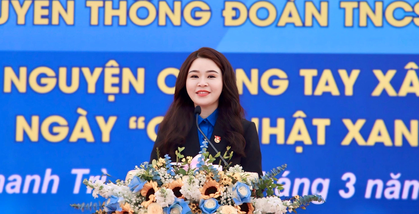 Chị Chu Hồng Minh - Bí thư Thành Đoàn Hà Nội phát biểu tại chương trình. Ảnh: BTC