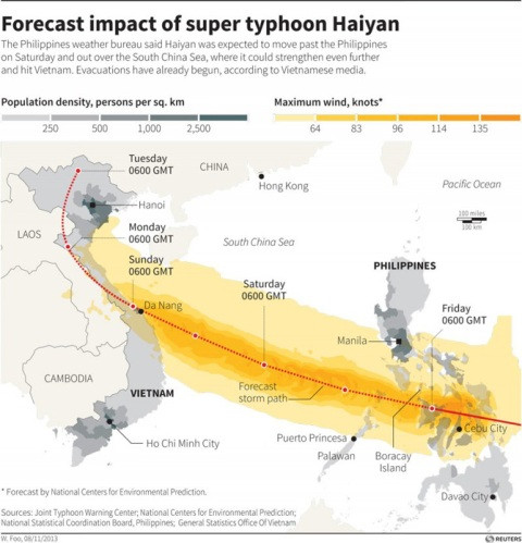 Trước đó, bão Hải Yến được dự báo đi vào miền Trung Việt Nam