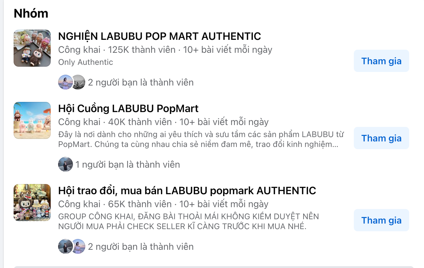 Hàng chục tới hàng trăm nghìn bạn trẻ tham gia các hội nhóm nghiện Labubu. Hàng chục tới hàng trăm nghìn bạn trẻ tham gia các hội nhóm nghiện Labubu.