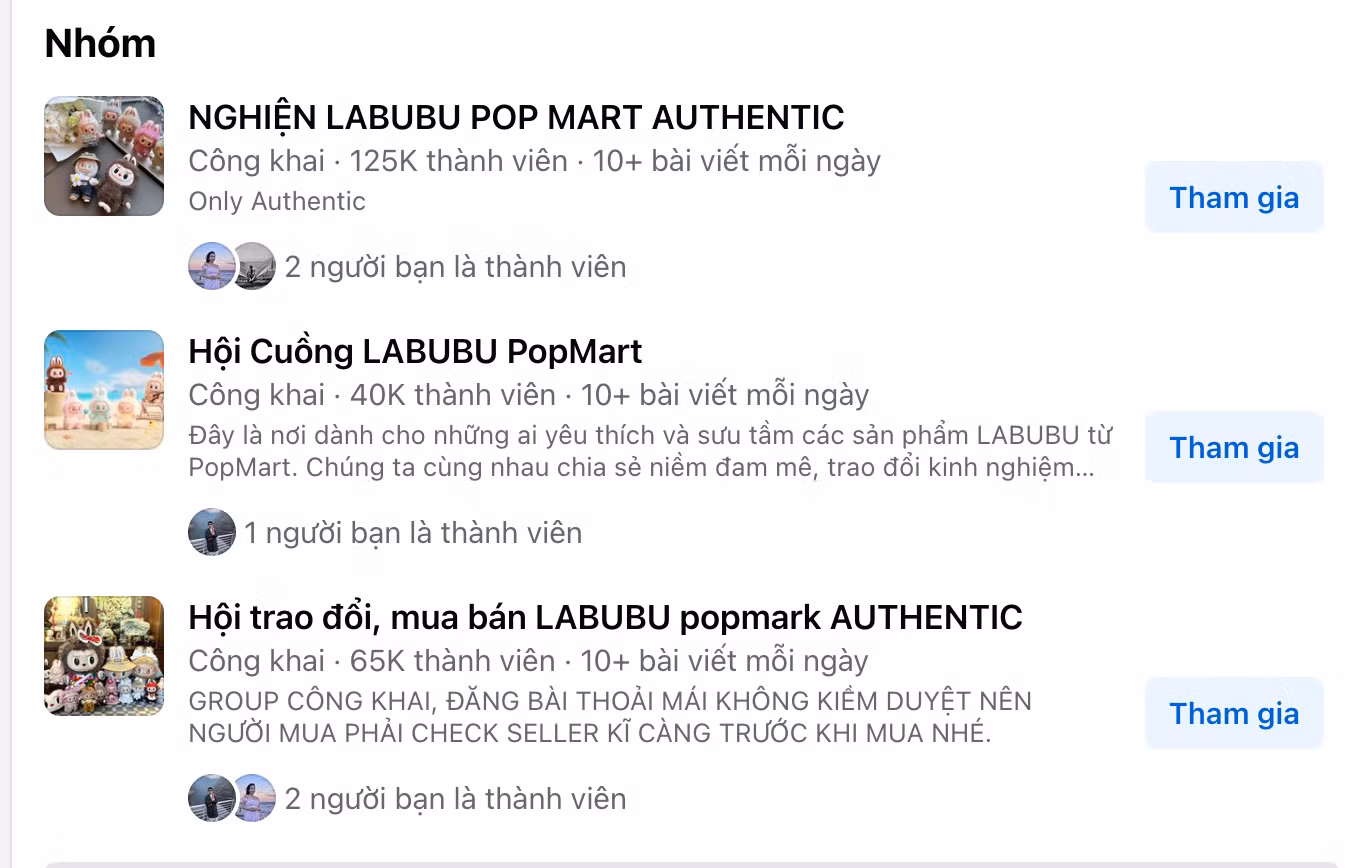 Hàng chục tới hàng trăm nghìn bạn trẻ tham gia các hội nhóm nghiện Labubu.