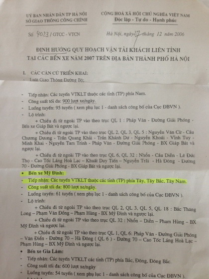 Từ năm 2006, Sở GTVT Hà Nội đã khẳng định công suất tối đa của bến xe Mỹ Đình là 800 lượt xe trên/ngày. Vậy mà 