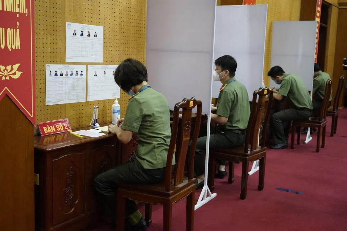 Khu vực bỏ phiếu của lực lượng Công an tỉnh Bắc Ninh.