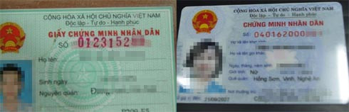 Mẫu chứng minh thư cũ (trái) và mới (phải). Ảnh: Hà Anh Mẫu chứng minh thư cũ (trái) và mới (phải)
