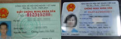 Mẫu chứng minh thư cũ (trái) và mới (phải)