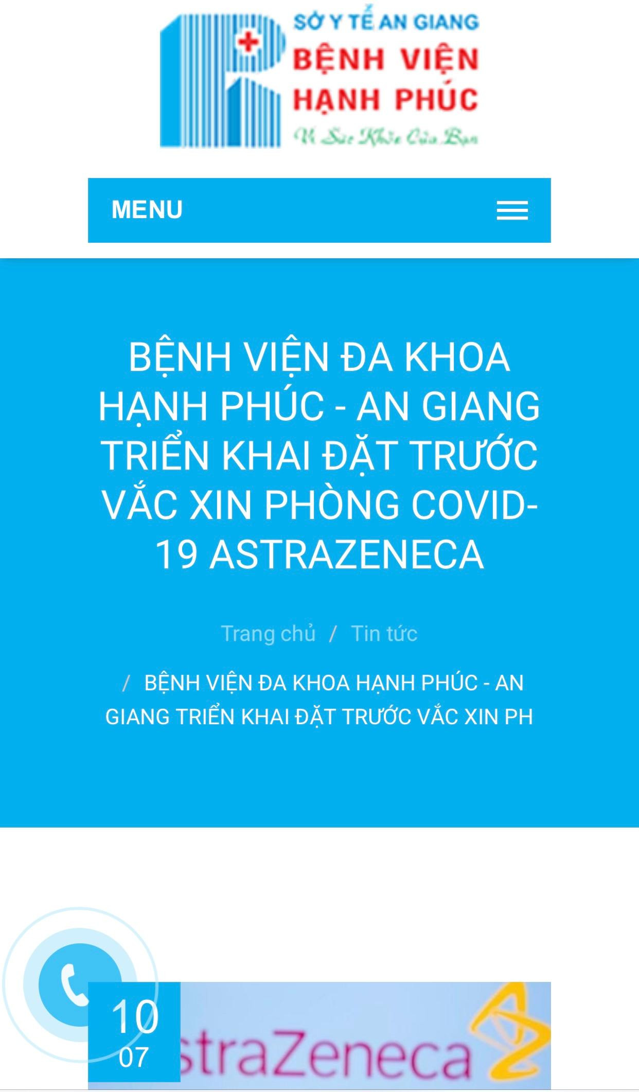 Thông báo đặt tiêm vắc xin của BV đa khoa Hạnh Phúc- ảnh Lê Nguyễn