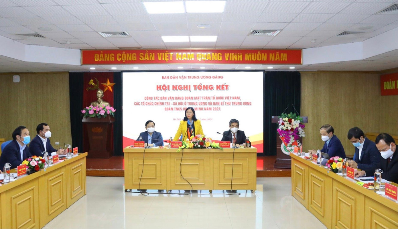 Hội nghị tổng kết công tác dân vận Đảng đoàn Mặt trận Tổ quốc Việt Nam, các tổ chức chính trị - xã hội ở T.Ư và Ban Bí thư T.Ư Đoàn TNCS Hồ Chí Minh năm 2021. Ảnh: Bảo Anh