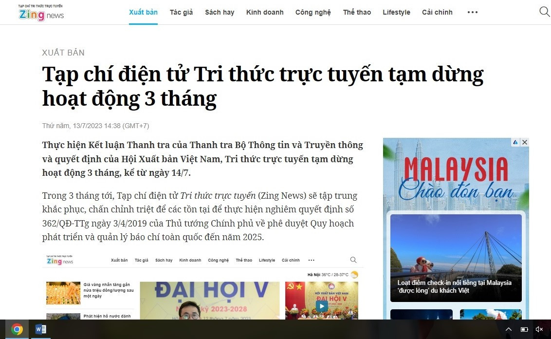 Zing News thông báo tạm dừng hoạt động.