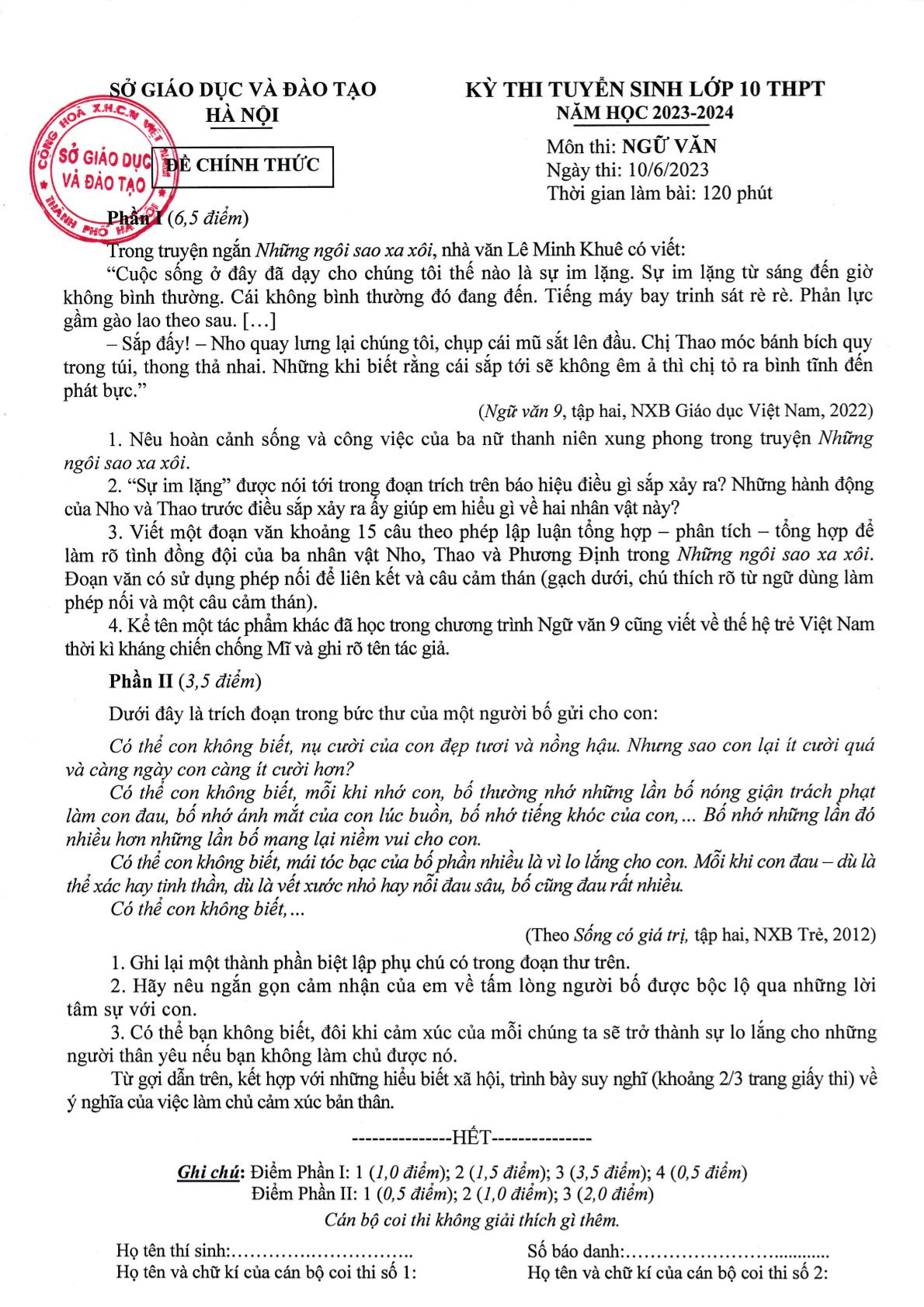 Đề thi Ngữ văn của Hà Nội năm nay được các giáo viên đánh giá khá hay Đề thi Ngữ văn của Hà Nội năm nay được các giáo viên đánh giá khá hay