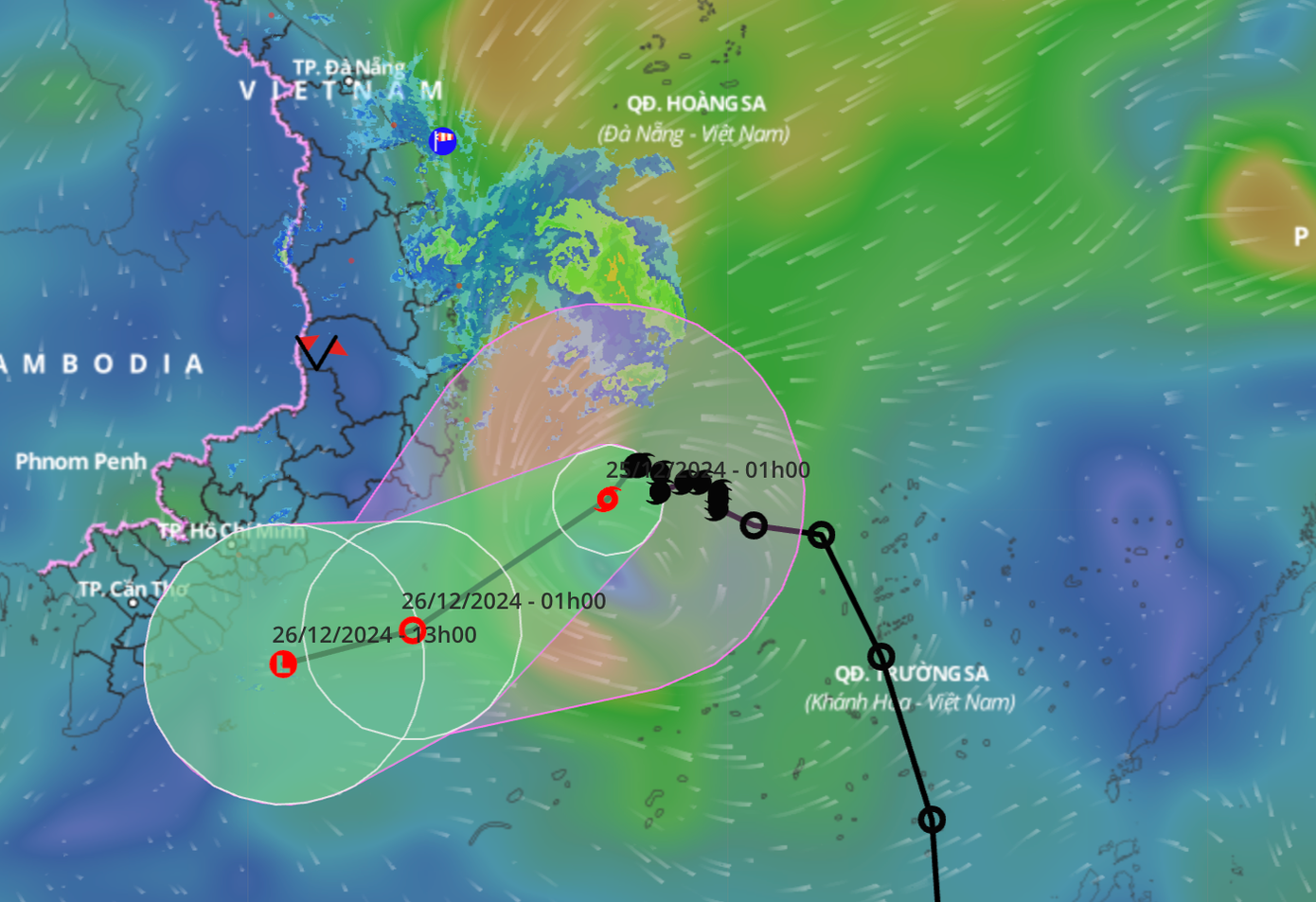 Hôm nay (25/12), bão tiến gần bờ vùng biển Nam Trung Bộ và Nam Bộ.