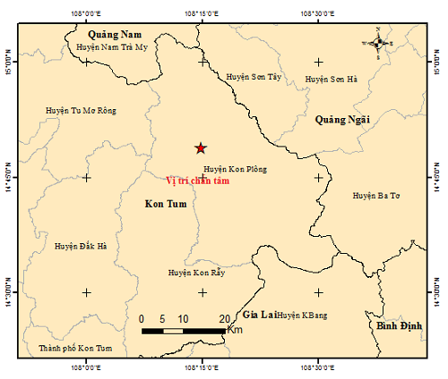 Trận động đất mới nhất ở Kon Tum xảy ra trưa nay (25/8).