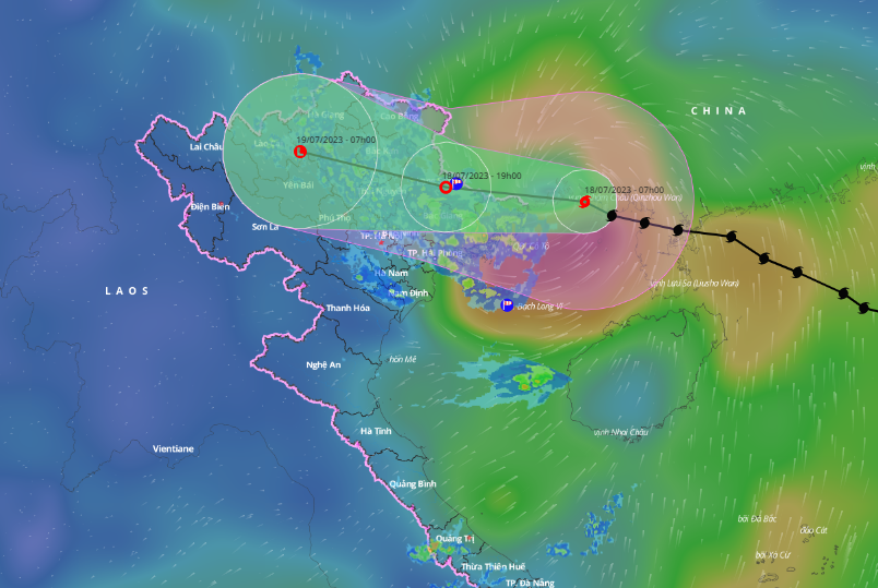 Bão đi vào giữa Việt Nam và Trung Quốc trong trưa nay.