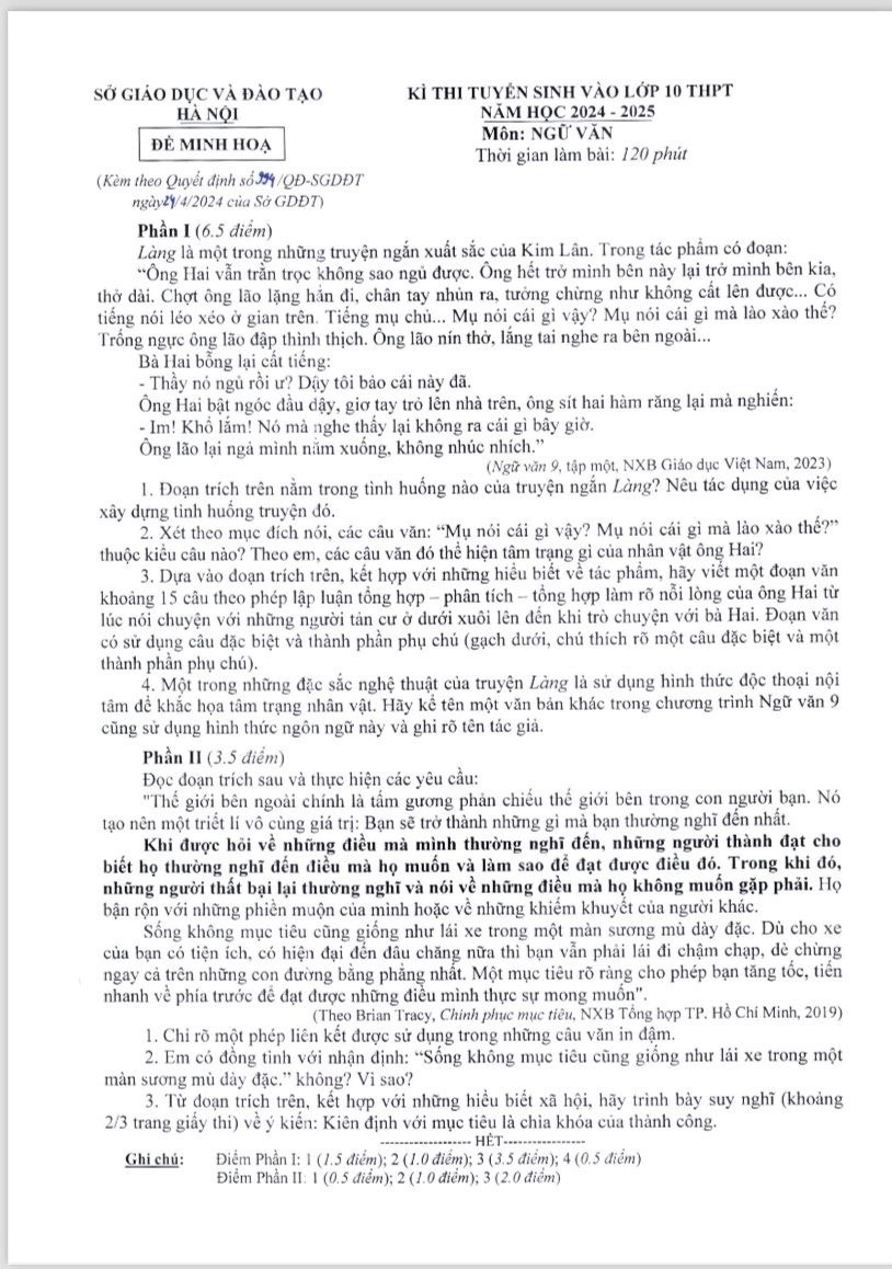 Sở GD&amp;ĐT Hà Nội công bố đề minh họa môn Ngữ văn.