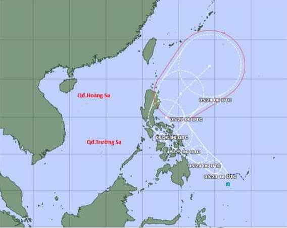 Dự báo đường đi của cơn bão đầu tiên trên khu vực Tây Bắc Thái Bình Dương. Nguồn: Trung tâm Dự báo KTTV Quốc gia, Tổng cục Khí tượng Thuỷ văn, Bộ Tài nguyên và Môi trường. Dự báo đường đi của cơn bão đầu tiên trên khu vực Tây Bắc Thái Bình Dương. Nguồn: Trung tâm Dự báo KTTV Quốc gia, Tổng cục Khí tượng Thuỷ văn, Bộ Tài nguyên và Môi trường.