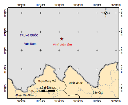 Động đất xảy ra chiều nay tại tỉnh Vân Nam, Trung Quốc, gần với huyện Bát Xát, tỉnh Lào Cai.