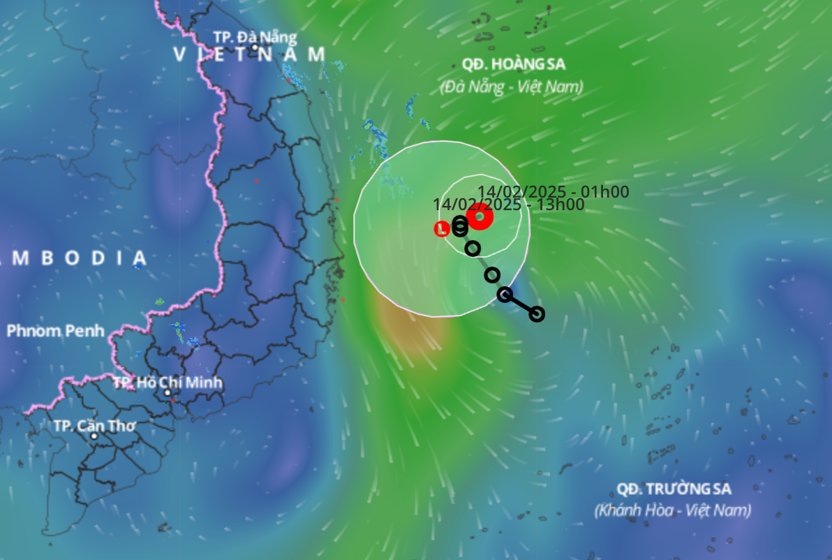 Áp thấp nhiệt đới sẽ suy yếu trong hôm nay (14/2).