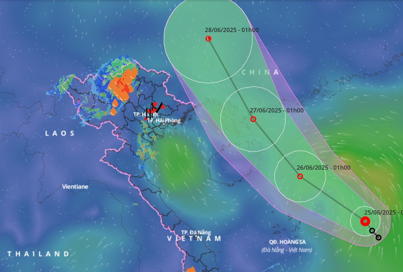 Dự báo đường đi và vùng ảnh hưởng của áp thấp nhiệt đới.