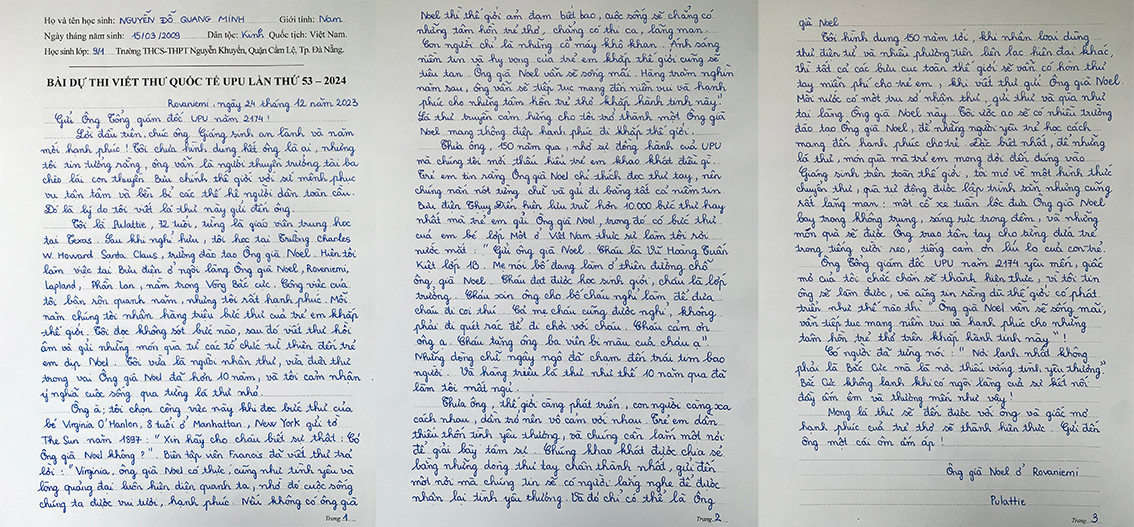 Toàn văn bức thư được giải Nhất năm 2024.