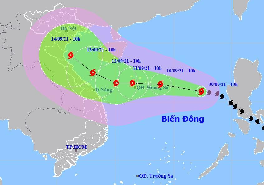 Dự báo đường đi và vùng ảnh hưởng của bão Côn Sơn theo Trung tâm Dự báo Khí tượng Thủy văn Quốc gia.