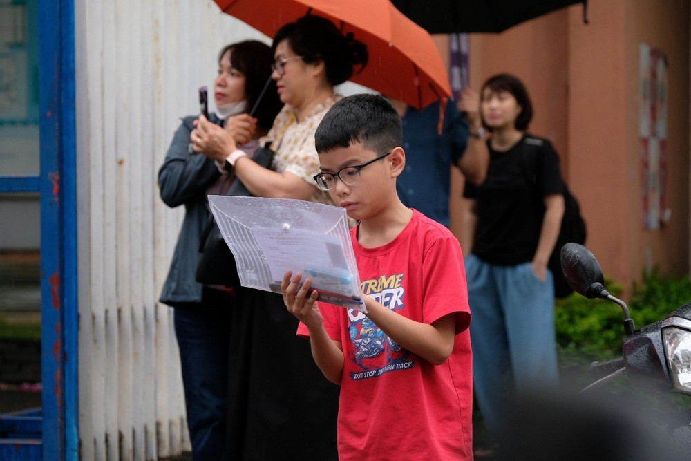Thí sinh dự bài kiểm tra đánh giá năng lực tuyển sinh lớp 6 vào Trường THPT Chuyên Hà Nội Amsterdam năm 2023-2024.