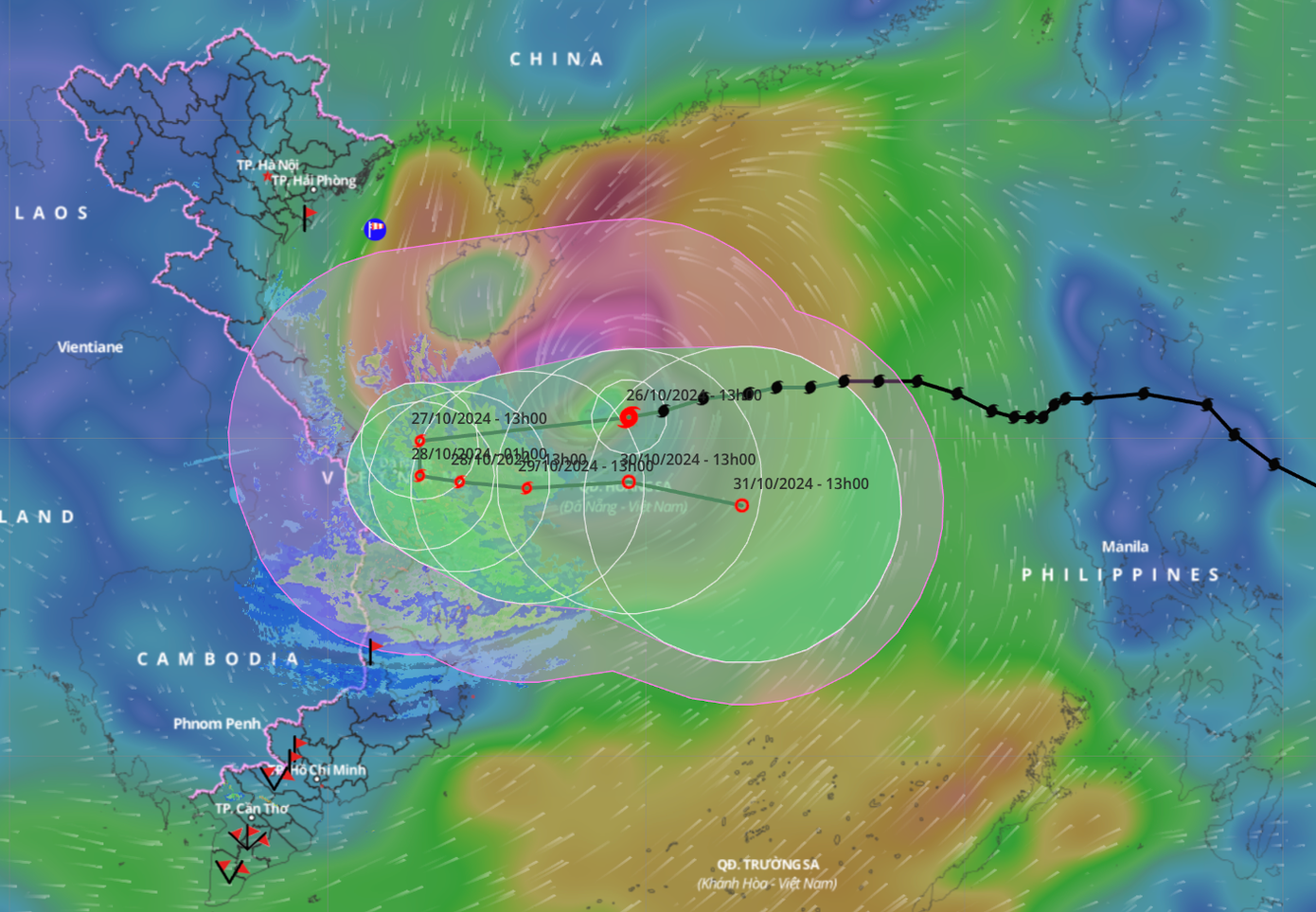 Dự báo mới nhất về đường đi của bão Trà Mi. Dự báo mới nhất về đường đi của bão Trà Mi.