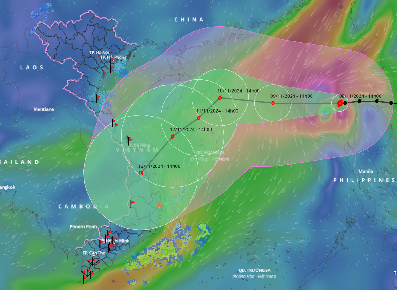 Dự báo đường đi và vùng ảnh hưởng của bão Yinxing. Dự báo đường đi và vùng ảnh hưởng của bão Yinxing.