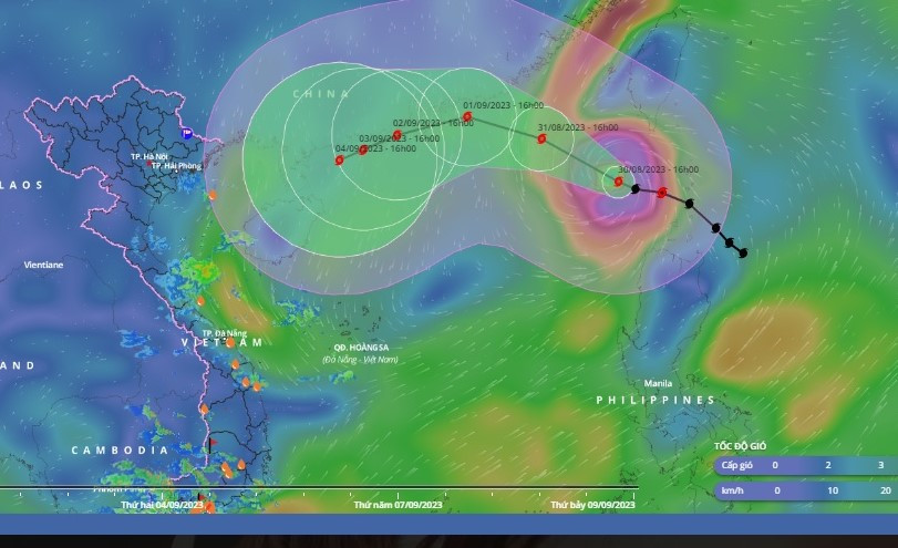 Dự báo mới nhất về quỹ đạo của bão số 3.