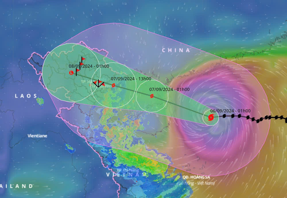 Dự báo về đường đi và vùng ảnh hưởng của siêu bão Yagi.