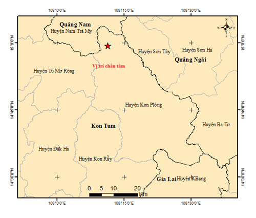 Tâm chấn trận động đất xảy ra sáng nay ở Kon Tum. Tâm chấn trận động đất xảy ra sáng nay ở Kon Tum.