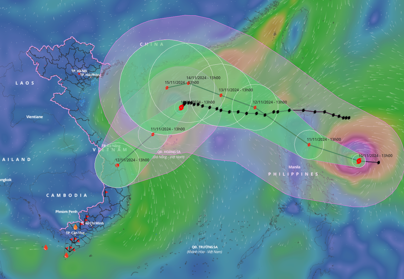 Biển Đông đối mặt với tình trạng bão chồng bão. Nguồn: Hệ thống giám sát thiên tai Việt Nam.