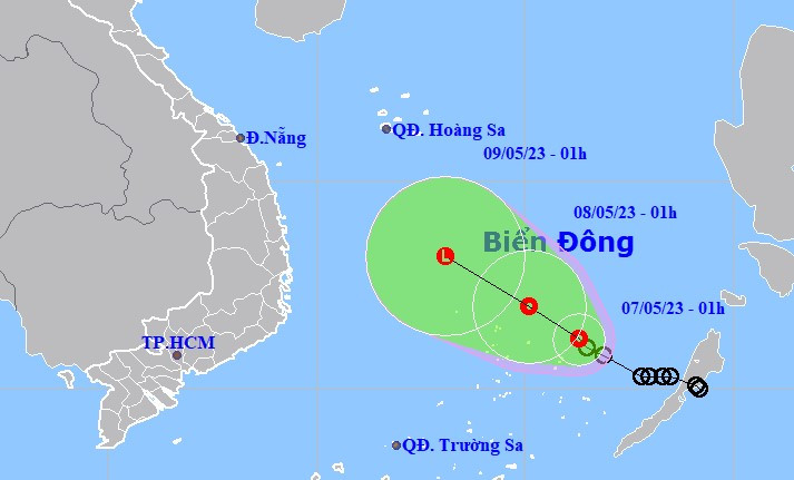 Dự báo đường đi và vùng ảnh hưởng của áp thấp nhiệt đới. Nguồn: Trung tâm Dự báo Khí tượng Thủy văn Quốc gia. Dự báo đường đi và vùng ảnh hưởng của áp thấp nhiệt đới. Nguồn: Trung tâm Dự báo Khí tượng Thủy văn Quốc gia.