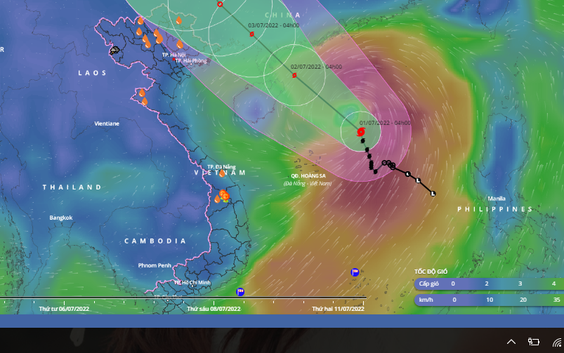 Dự báo kịch bản cao nhất có thể xảy ra về quỹ đạo của bão số 1.
