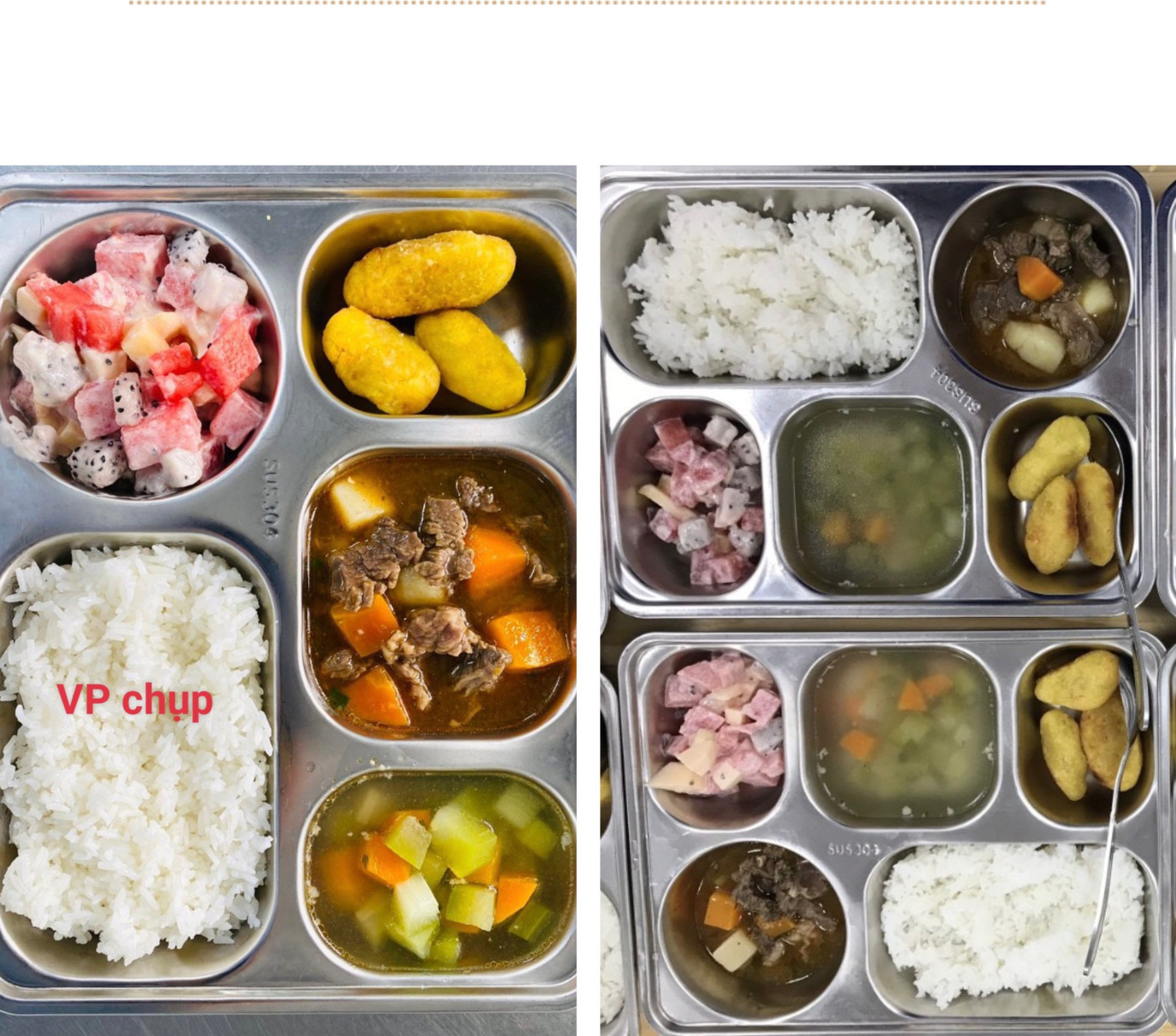 Phụ huynh cho biết, đây là hình ảnh bữa ăn do nhà trường chụp gửi phụ huynh trước đó. (ảnh: NVCC)