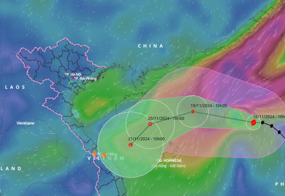 Dự báo đường đi của bão Manyi.