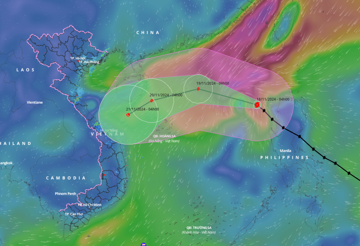 Dự báo về đường đi của bão Manyi.