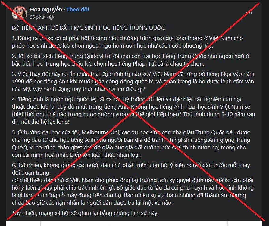 Mạng xã hội xuất hiện các thông tin xuyên tạc, bình luận tiêu cực, lệch lạc về nội dung quyết định phê duyệt sách giáo khoa mới.