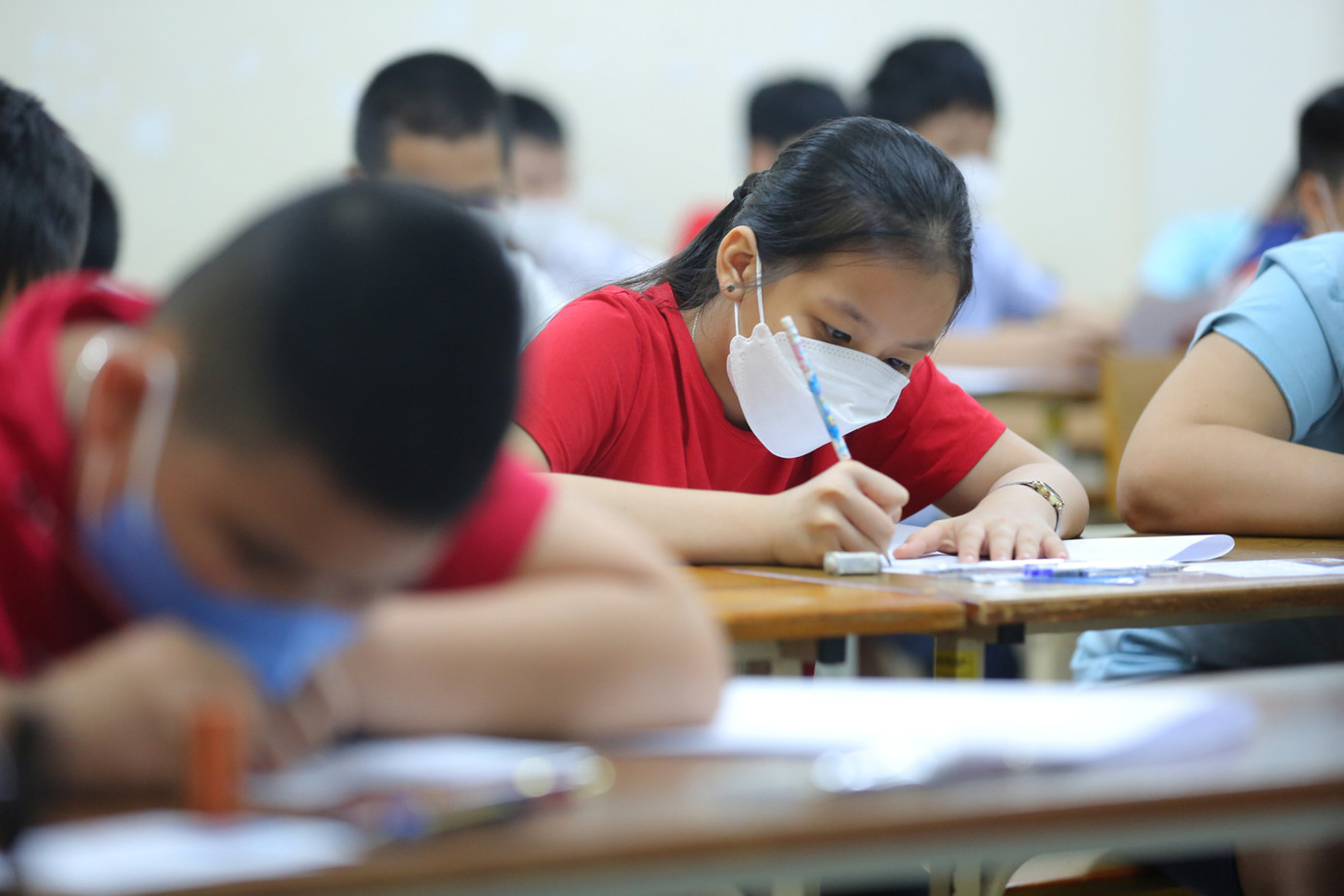 Học sinh tham gia thi tuyển lớp 6 vào một trong những trường tốp đầu Hà Nội năm 2022-2023.