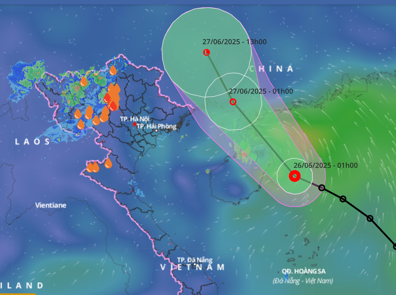 Dự báo tàn dư của áp thấp nhiệt đới sẽ gây mưa lớn cho miền Bắc từ đêm 28/6.
