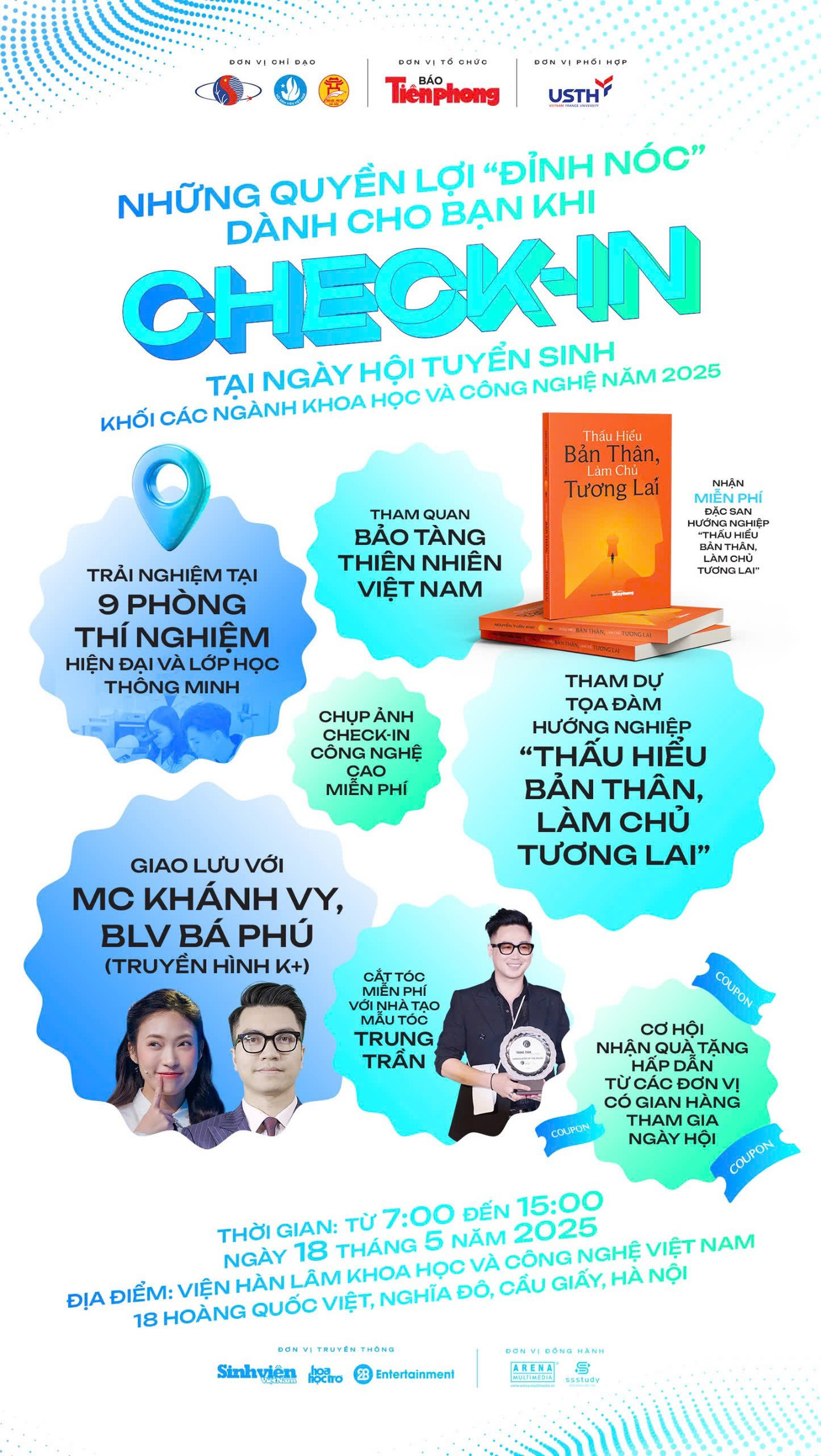 Những quyền lợi "đỉnh nóc" dành cho học sinh tham gia chương trình Ngày hội tuyển sinh khối các ngành Khoa học và Công nghệ sáng 18/5 tới. Những quyền lợi "đỉnh nóc" dành cho học sinh tham gia chương trình Ngày hội tuyển sinh khối các ngành Khoa học và Công nghệ sáng 18/5 tới.